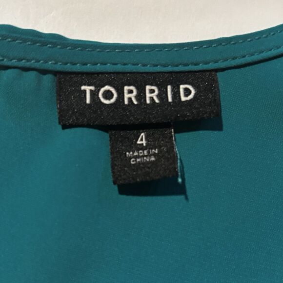 Torrid Blue Dress Women's Size 4 4X Tea Length Studio Crepe de Chine Surplice - Picture 6 of 12